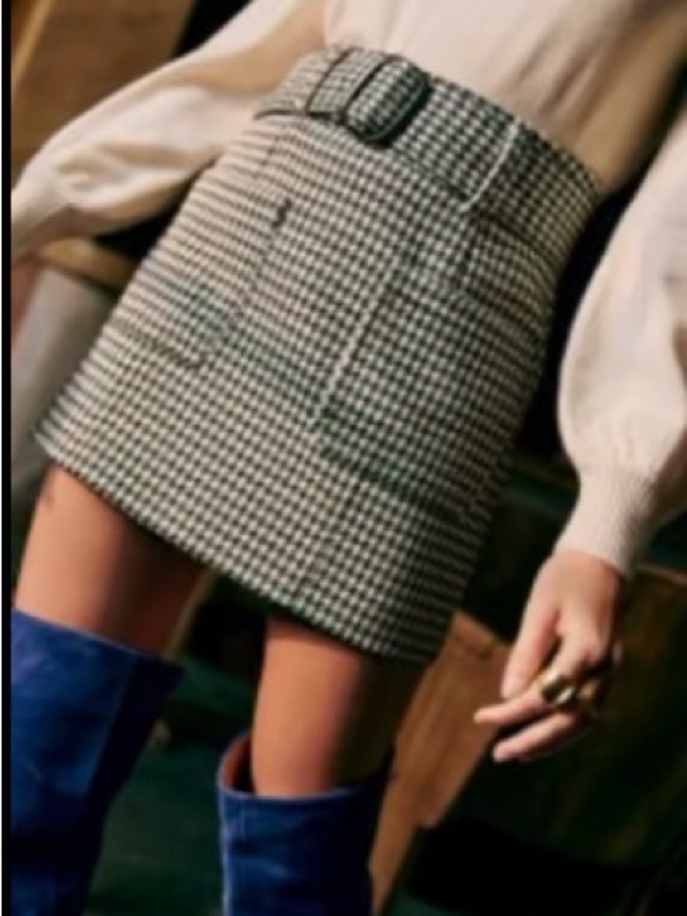 Sezane Houndstooth Belted Mini Skirt